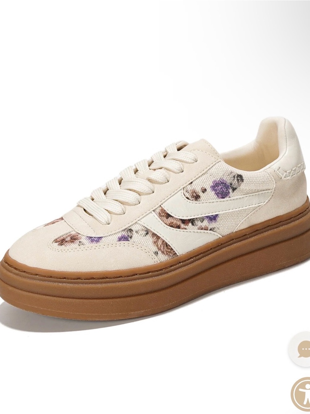 Steve Madden Cream Canvas Platform Sneaker with Purple and Brown Accents